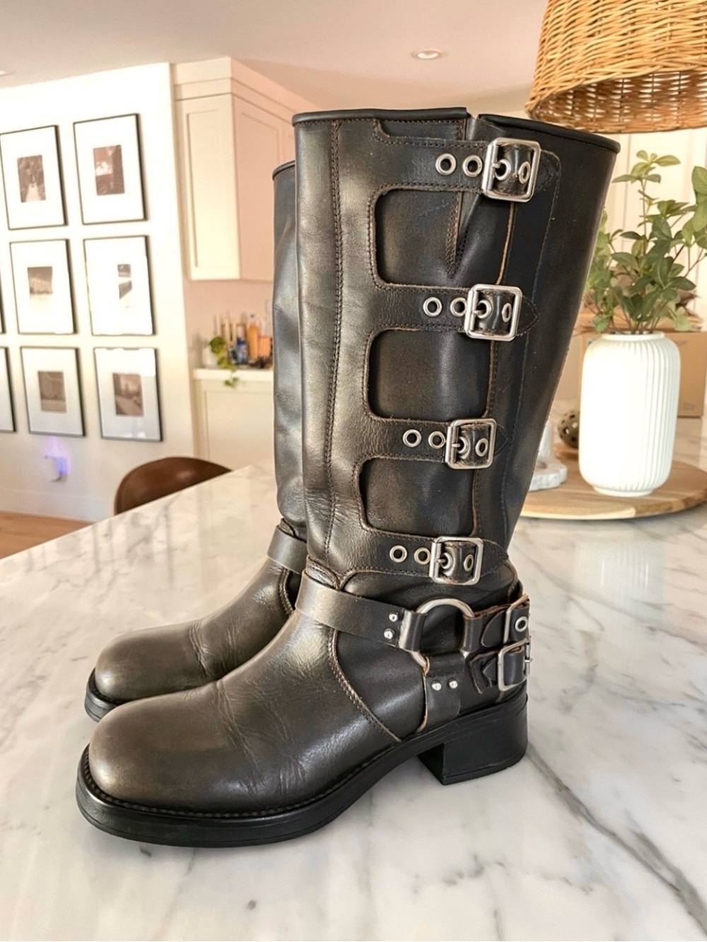 Steve Madden Rocky Knee High Biker Boots Distressed Moto Size 9 - Picture 2 of 11